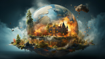 Earth planet suffering from global warming. Global climate change concept. - obrazy, fototapety, plakaty