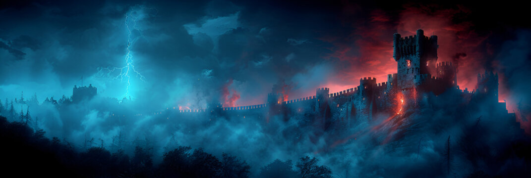 A Picture of a Castle with a Lightning Bolt 3ed image wallpaper 
