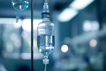 Crucial Medical Equipment: Intravenous (IV) Fluid Bag in a Clinical Setup