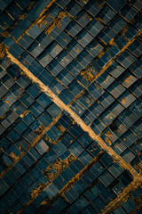 Vertical Aerial view of solar cell field. Top view.
