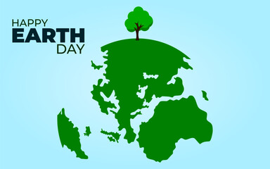 Earth day logo design. Happy Earth Day concept. World map background. Earth Day is an annual event celebrated around the world on April 22nd to demonstrate support for environment protection.