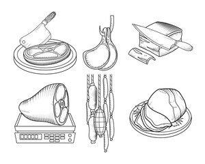 Butchery elements in hand drawn style