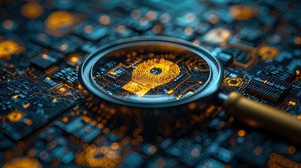 yellow human icon inside of magnifier glass among white icons for customer focus and customer relation management or crm conceptillustration