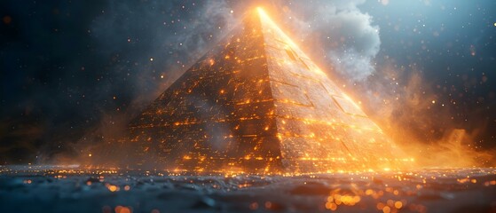 Modern Mystic Pyramid: A Fusion of Ancient Symbols and Tech Glow. Concept Ancient Symbols, Tech Glow, Fusion Design, Modern Mystic, Pyramid Art - obrazy, fototapety, plakaty