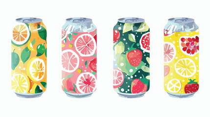 Four tasty Sodas. Soft Drinks in aluminum Cans. Carbo