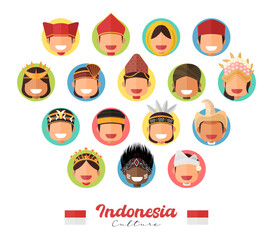 Indonesia Traditional Tribe Culture Character Set Cute Flat Illustration