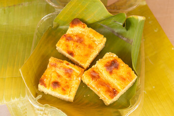 Tamales de elote seen from above inside the package, typical food. 