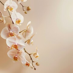 Pastel orchid display on soft background - Soft-hued orchids elegantly arranged on a cream background, representing beauty and a sense of calm sophistication