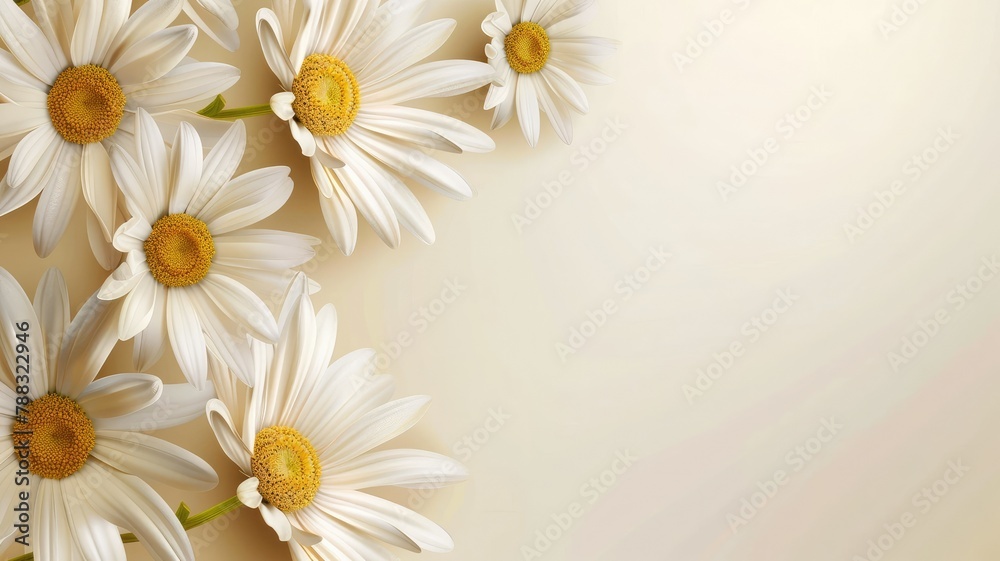 Canvas Prints Bright white daisies on a gradient background - This image showcases a group of bright white daisies arranged on a gradient background ranging from yellow to white