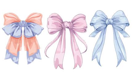 Set of Four Bow knots tie ups gift bows. Hand drawn vector
