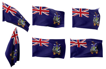 Large pictures of six different positions of the flag of South Georgia and South Sandwich Islands