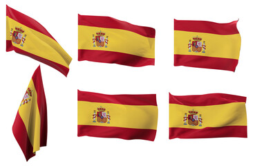 Large pictures of six different positions of the flag of Spain