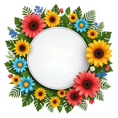 Obraz premium 3d frame with flowers and butterflies for summer on Isolated transparent background png. generated with AI