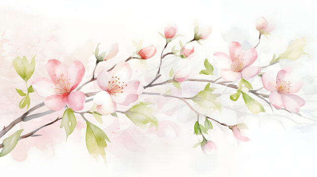 Spring Cherry Blossom Watercolor Illustration