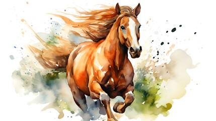 Dynamic Watercolor Horse Portrait with Splashes - obrazy, fototapety, plakaty