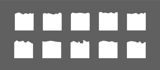 Set of of torn, ripped pieces of white color paper. Torn sheet of paper from a notebook. Sticky Vector Note.
