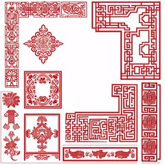 Big Set of Chinese Frame Corners with Traditional Asian Patterns for Decorative Use