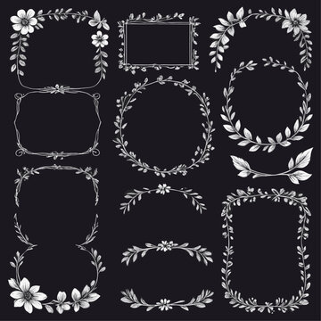 Set of hand drawn floral frames dividers vector image