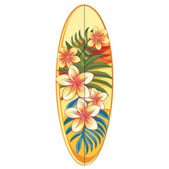 Yellow surfboard with a floral pattern