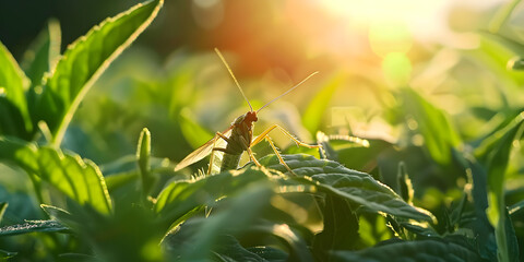 Morning Melody on Green Leaves, Grasshopper's Sunrise Serenade