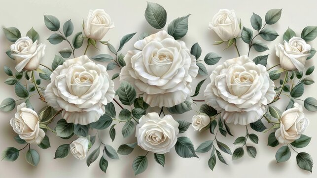 white roses watercolor illustration hand drawn isolated white background flower clipart for bouquets wreaths arrangements wedding invitations anniversary birthday postcards greetingsimage