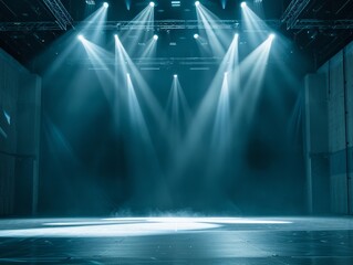 Artistic performances stage light background with spotlight illuminated the stage for contemporary dance. Empty stage with monochromatic colors and lighting design. Entertainment show. 