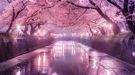 Gordijnen Enchanting cherry blossoms adorn the trees with their delicate pink petals, creating a breathtaking display of natural beauty. © Balqees