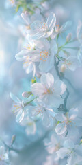 Vertical Cherry Blossom in spring with Soft focus, Sakura season.