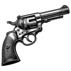 classic revolver, showcasing intricate design and craftsmanship sketch engraving generative ai PNG illustration. Scratch board imitation. Black and white image. - obrazy, fototapety, plakaty