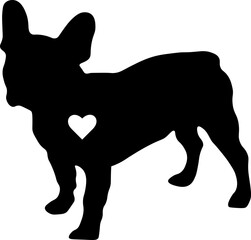 French Bulldog, Frenchie, Silhouette with Heart Graphic Design with Transparent Background