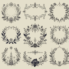 Set of hand drawn floral frames dividers vector image - obrazy, fototapety, plakaty