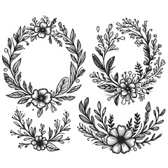Set of hand drawn floral frames dividers vector image