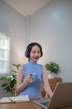 Teenager education learning online with technology, Education online, Study on internet, Young girl watching online lesson from computer at home