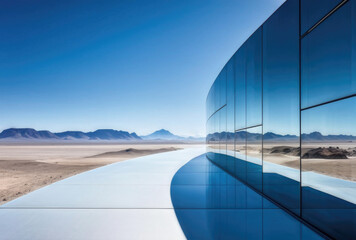 Fluid Metallic Futuristic Sculptural Architecture Against Blue Sky
