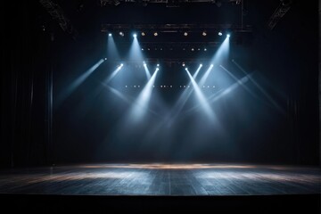 Empty Stage with Dramatic Spotlight Illumination - obrazy, fototapety, plakaty