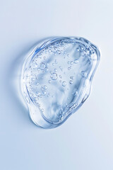 Vertical Close up Clear liquid cosmetic product. Gel texture with bubbles, skin care prodict.