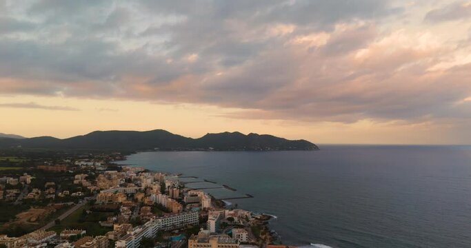 drone aerial from the city of calla millor at Mallorca