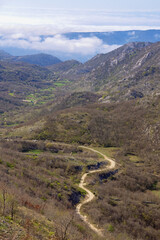 Fototapeta na wymiar Beautiful mountain landscape. Mountain range of Dinaric Alps in early spring. Bosnia and Herzegovina, Republika Srpska