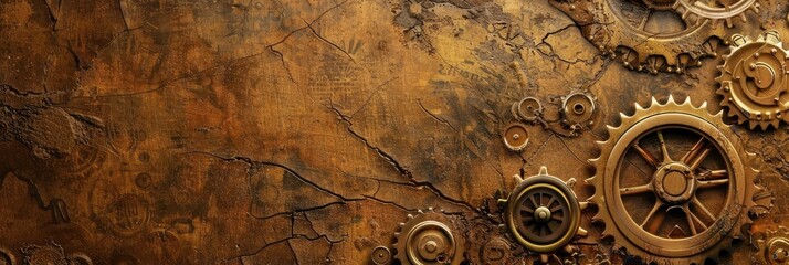 Fototapeta na wymiar Steampunk Mechanical Textured Graphic Wallpaper with Copy Space for Corporate Presentations