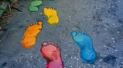Multi-Colored Footprints: footprints in various colors walking side by side, demonstrating the idea that diverse paths can coexist and move forward together