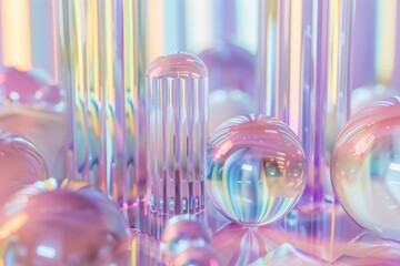 3d holographic objects in pastel colors