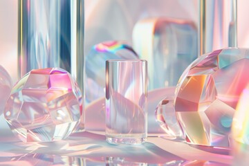 3d holographic objects in pastel colors