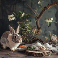 Easter composition with rabbit and eggs - 788334922
