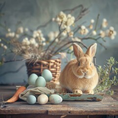 Easter composition with rabbit and eggs - 788334935