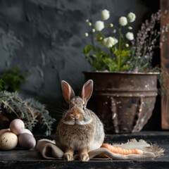 Easter composition with rabbit and eggs - 788334936