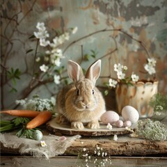 Easter composition with rabbit and eggs - 788334942