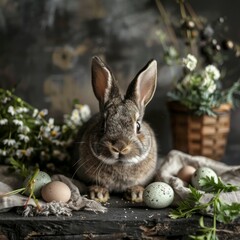 Easter composition with rabbit and eggs - 788334950