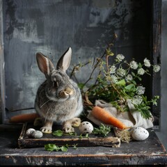 Easter composition with rabbit and eggs - 788334951