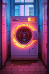Neon washing machine and dryer in laundry room - 788335117