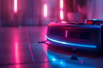 Neon robot vacuum cleaner in interior - 788335167